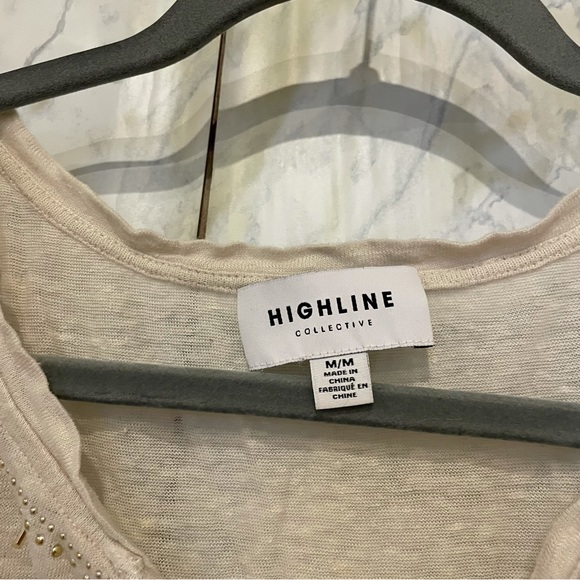 Highline collective 100% linen tee beige tan medium beads neutral short sleeve - Picture 4 of 11